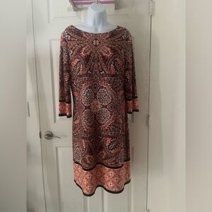 London Times Paisley Long Sleeve Dress - Black and Orange